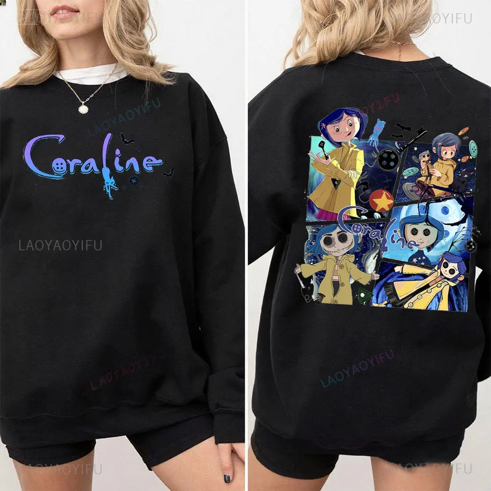 Halloween Coraline Sweatshirt All Saints' Day Vintage Funny Cartoon Hoodie 2025 Spooky Doll Sweatshirt Men Women Autumn Pullover #6