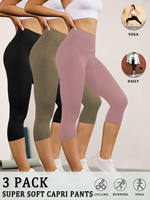 3 Pack Women's High Waisted Capri Super Soft Tummy Control No See Through Workout Yoga Running Athletic Push Up Gym Leggings