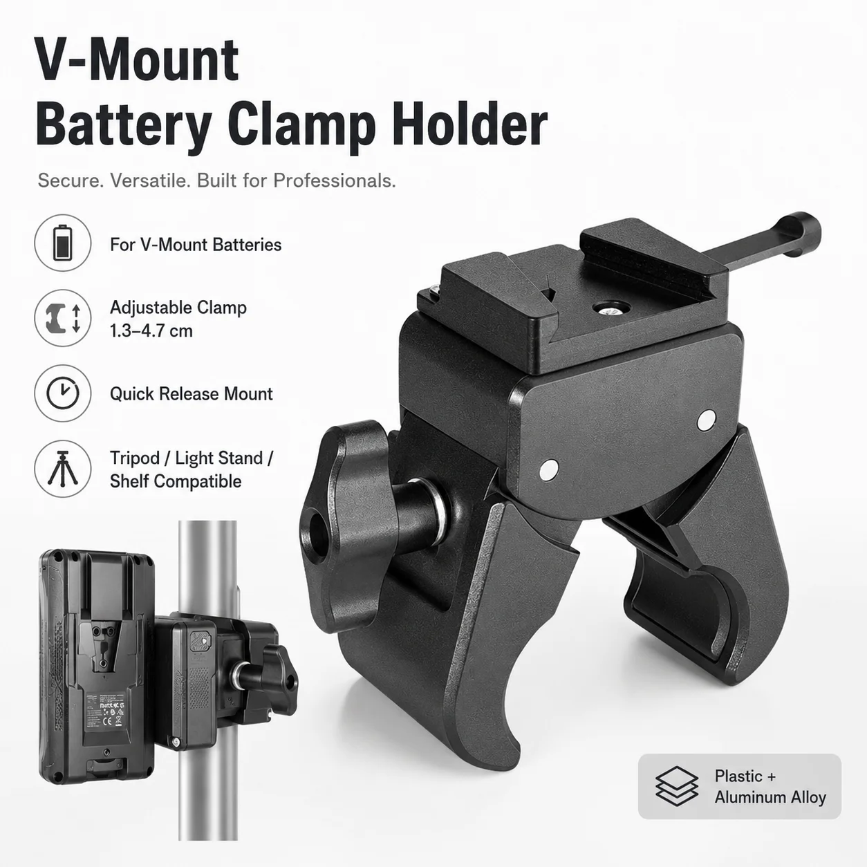 V Mount Battery Plate with Super Clamp for Tripod V-Lock Battery Holder Mount Bracket Camera Rig Photography Accessory