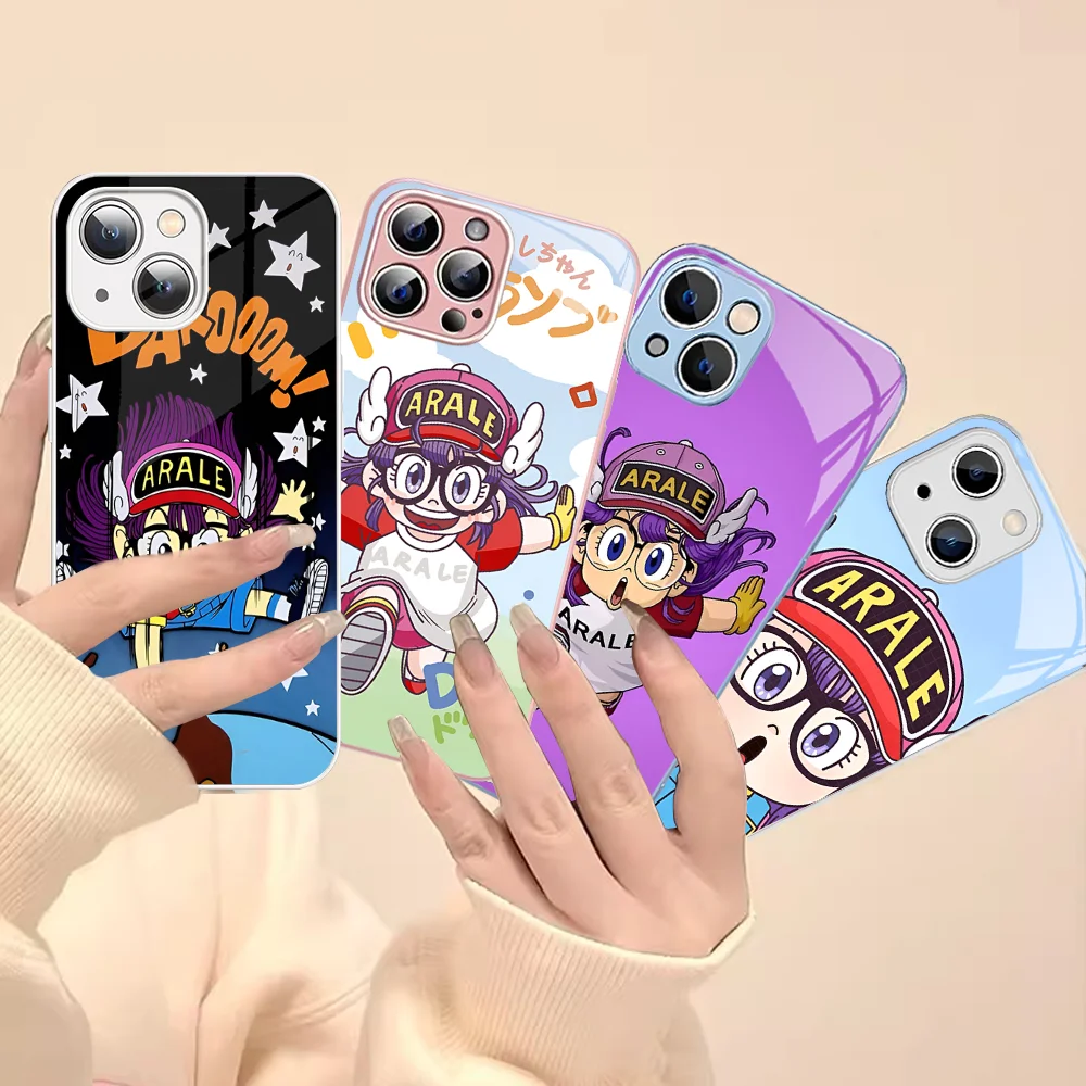 D-Dr S-Slump A-Arale  Phone Case Tempered Glass For iphone 14 13 12 11 Pro Mini XS MAX 14Plus X XS XR Fundas