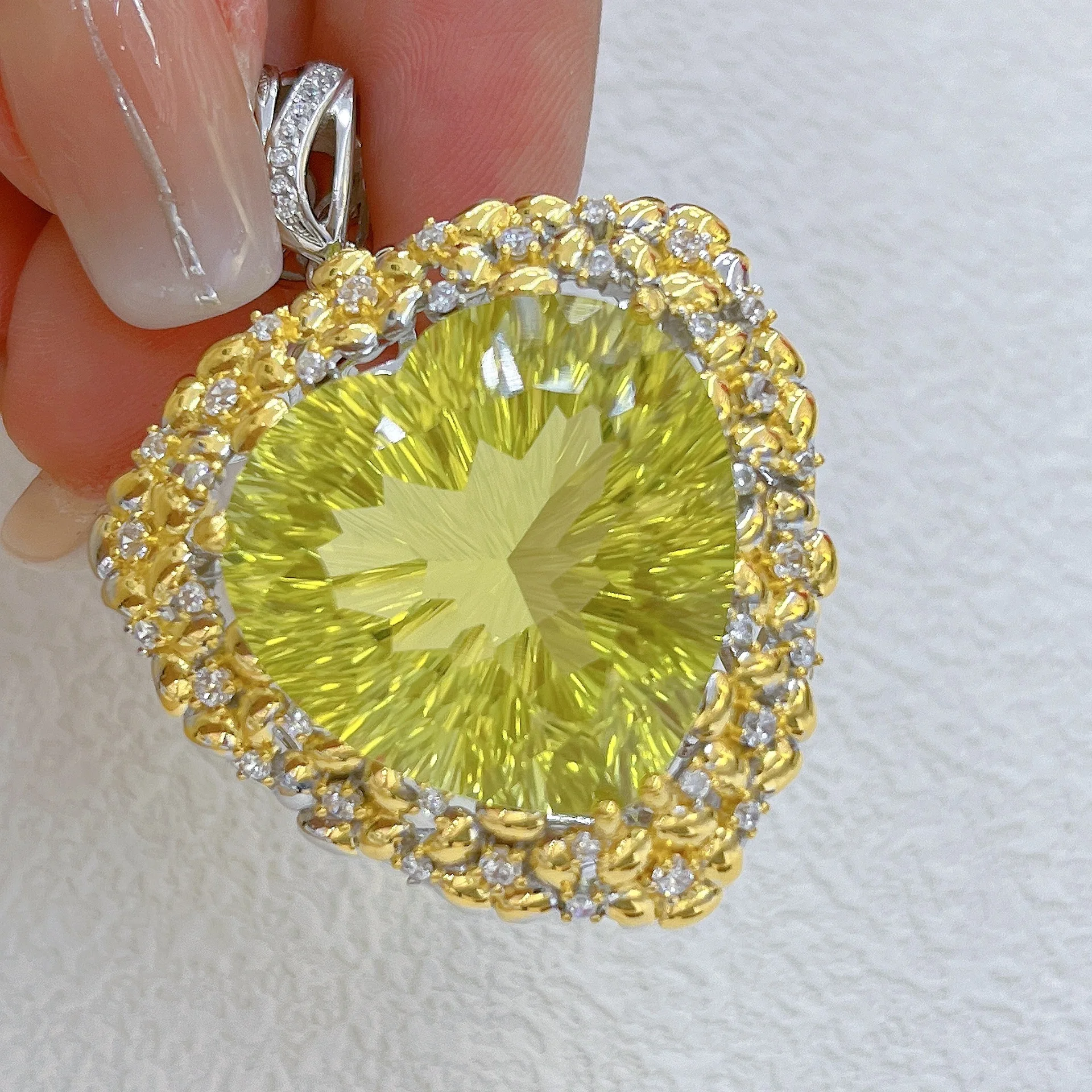 

24mm Lemon Quartz Pendant, S925 Sterling Silver 48.3ct Solitaire Gemstone, Elegant Yellow Jewelry for Women Gift