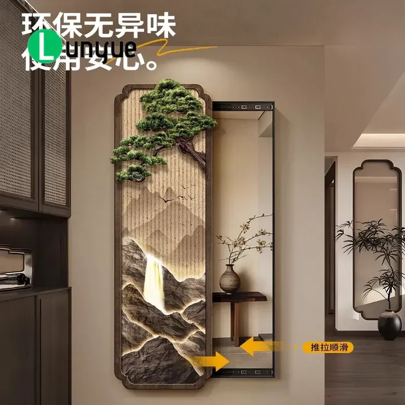 New Chinese Style Entrance Decorative Painting Concealed Full Length Mirror Bedroom Push Pull Hidden Full Body Mirror Space