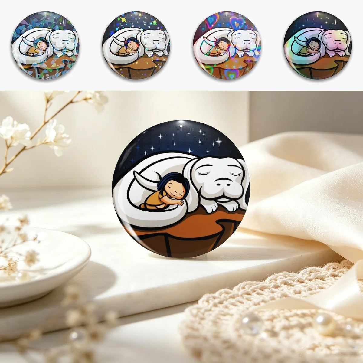 NeverEnding Friendship Pin Holographic Star Heart Pin Brooches Laminated Button Fashion Accessory