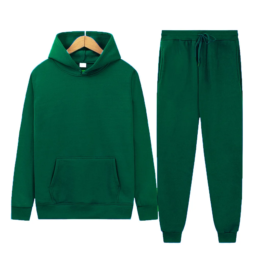 Men 2Pcs Sets Fleece Hoodies And Sweat Pants Set Track Suit Sportswear Unisex Ensemble Homme