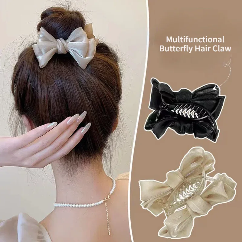 Korean Pearlescent Bowknot Horse Holder Hair Claw Hairpin 2023 New Temperament Ball Clips Hair Accessories for Women Headwear