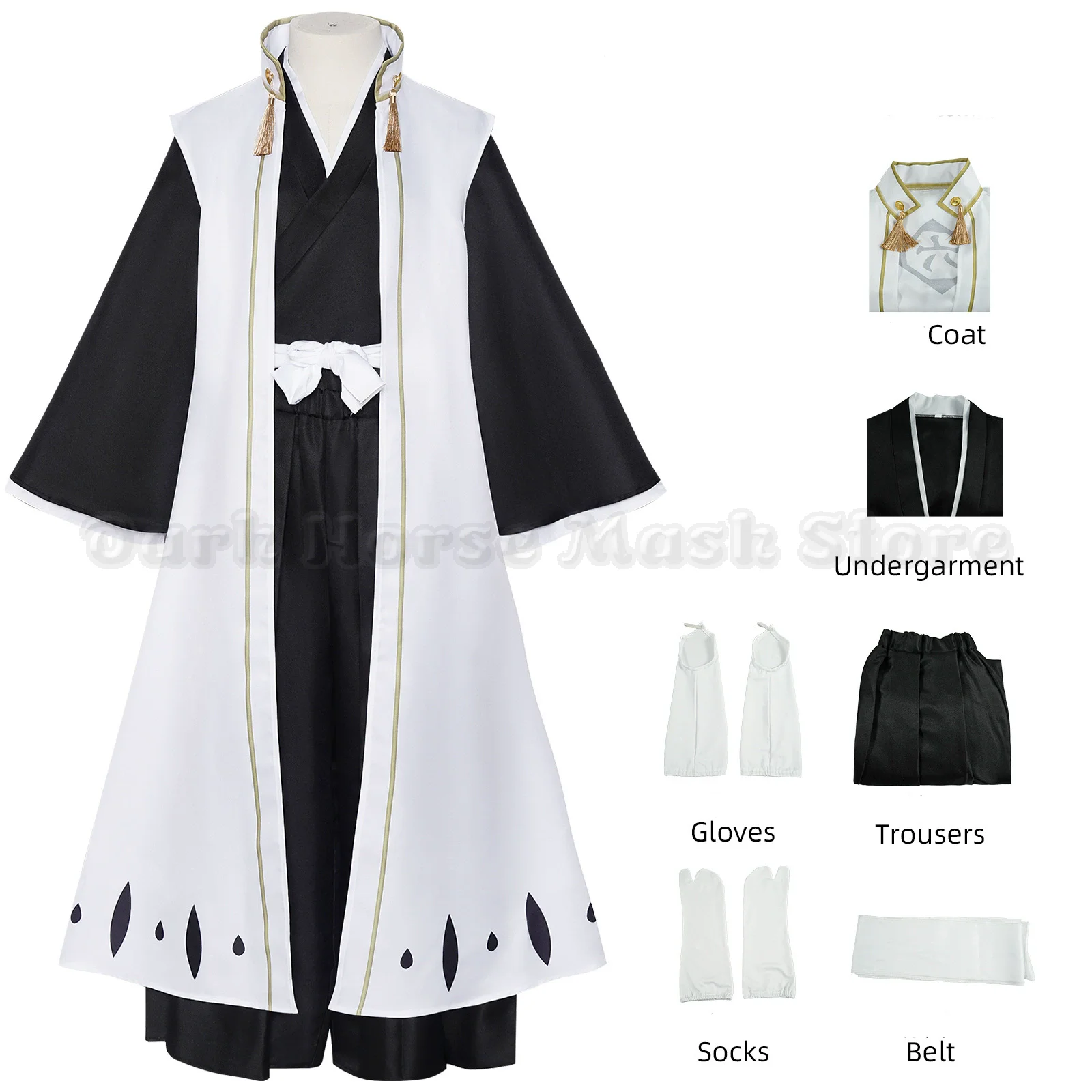Anime Bleach Kuchiki Byakuya Cosplay Costume Gotei 13 Captain White Cloak Combat Uniform Adult Man Halloween Carnival Party Suit - view 6