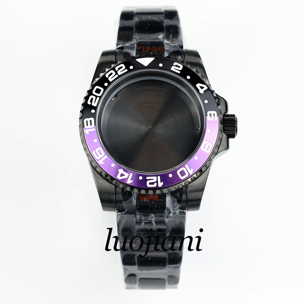 40mm black PVD watch case no date sapphire glass oyster bracelet waterproof for NH34 NH35 NH36 movement submariner gmt yacht