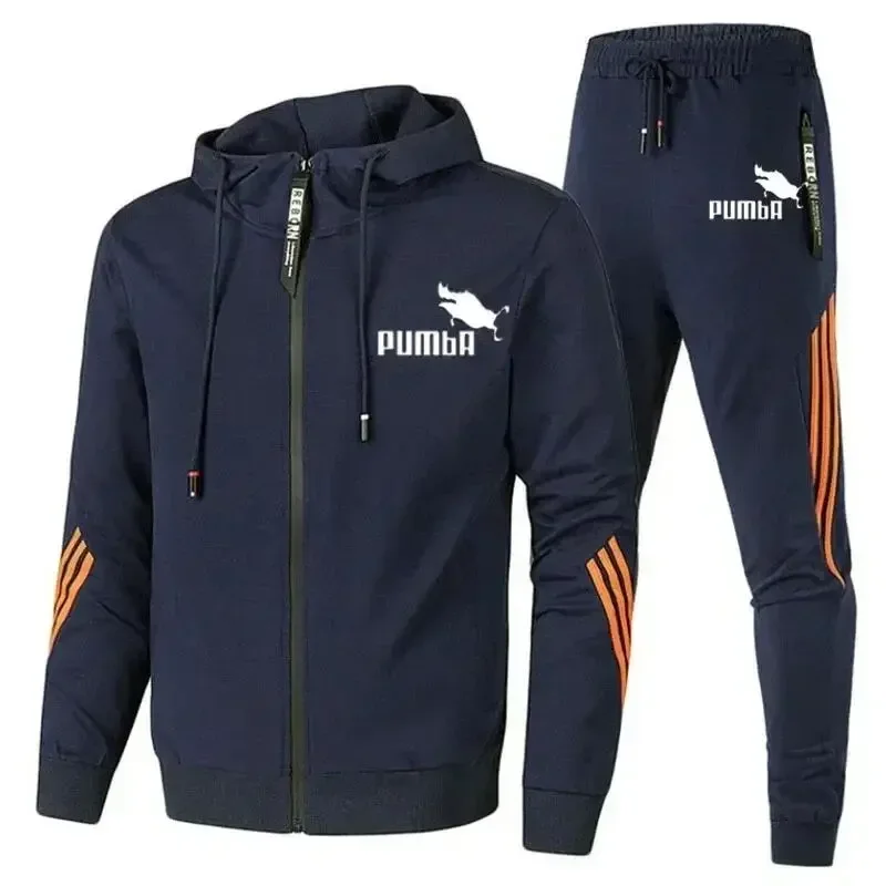 Men's 2 Piece Zipper Jacket and Pants, Winter Jacket, Casual Sportswear, Sweatshirt, Sports Suit, Men's Clothing, Brand