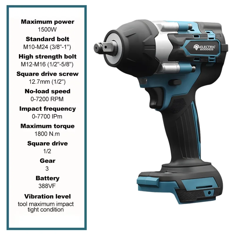 DTW700 1800 N.M 7200rpm Torque Brushless Electric cordless Impact Wrench 1/2 In Lithium-Ion Battery For Makita 18V Battery