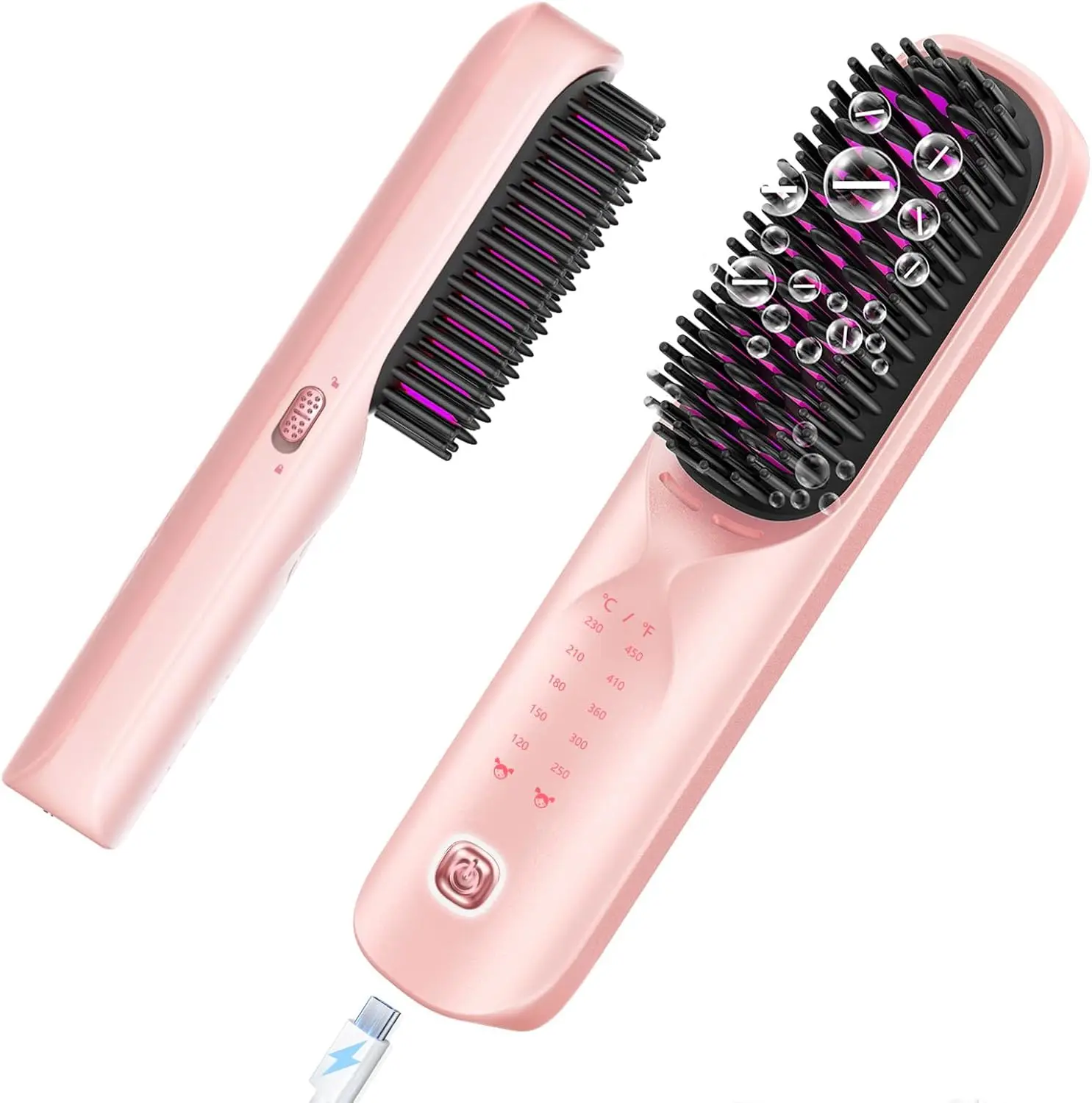 

Cordless Hair Straightener Brush, Portable Rechargeable Styling Comb with 10000mAh Battery, Fast Heating, Frizz-Free, Gift for Women