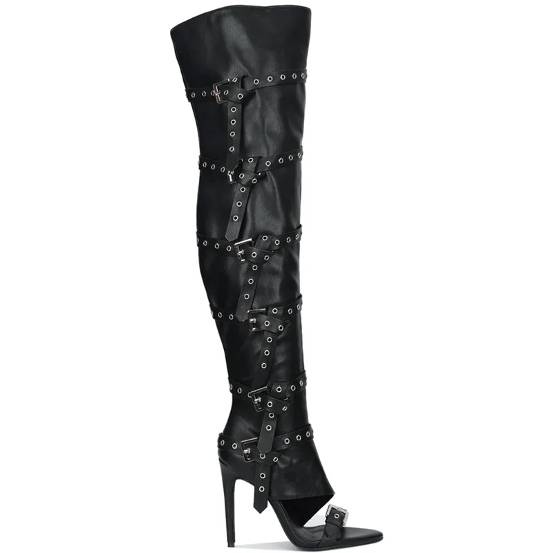 حزام معدني مشبك الجوف خارج صندل طويل الأحذية مثير أشار تو الجلود الدنيم مخصص الوافدين الجدد أزياء النساء الأحذية الحديثة #2