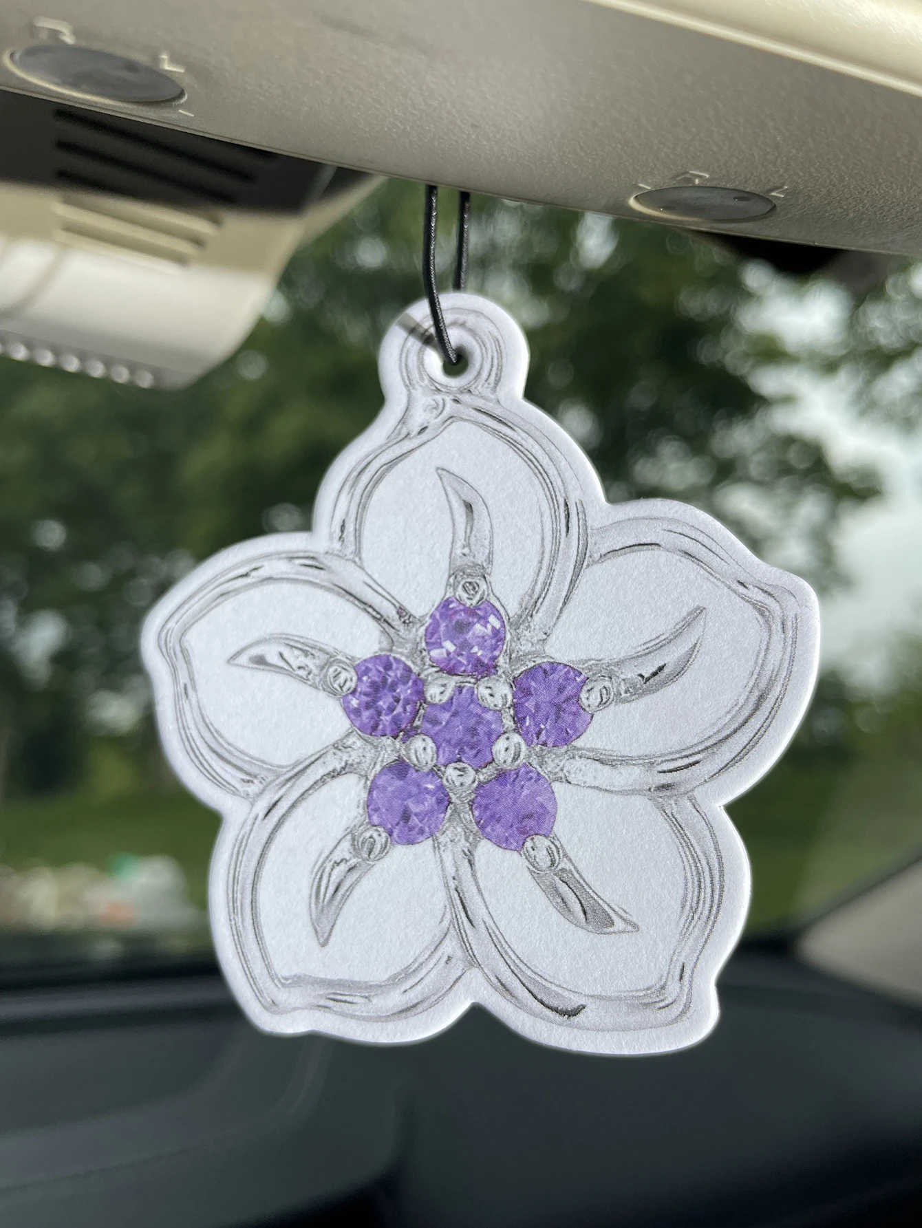 Silver Plumeria Flower Purple Rhinestone Car Air Freshener, Natural Plant Extract Scent, No Alcohol, Heat Resistant for High Tem