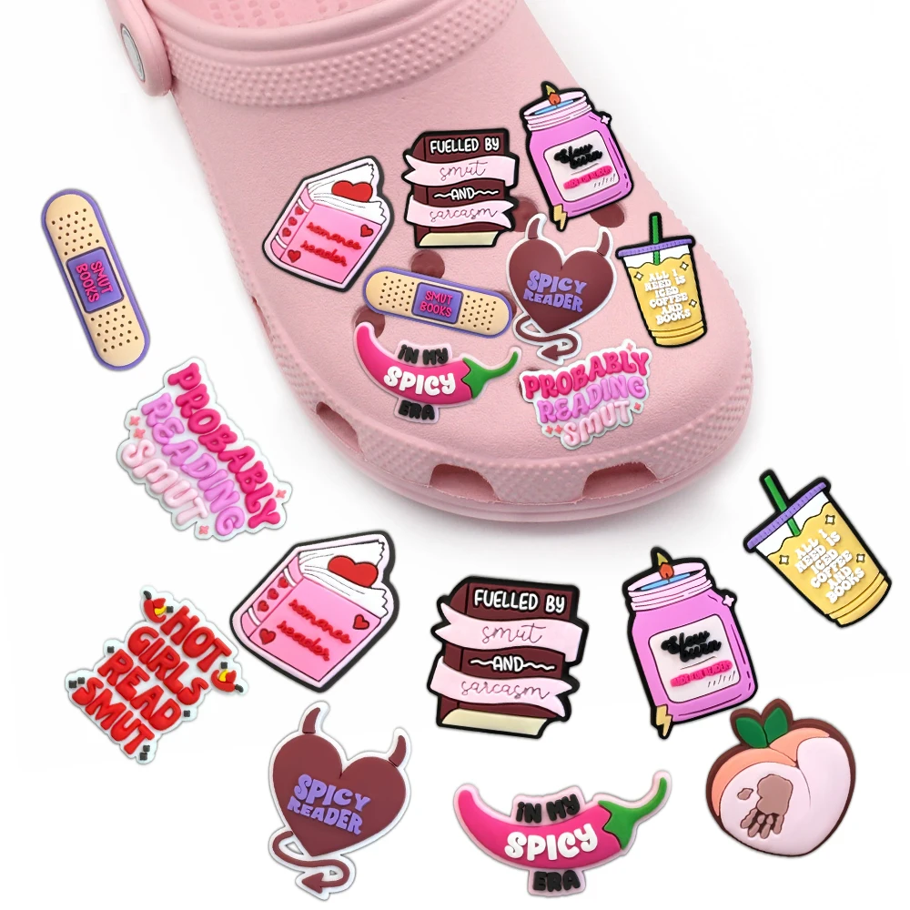 

Novelty 1PCS Cartoon Pink pattern DIY Book milky tea Accessories decorate Shoe Charms PVC Buckle Girls Adults Party funny Gifts