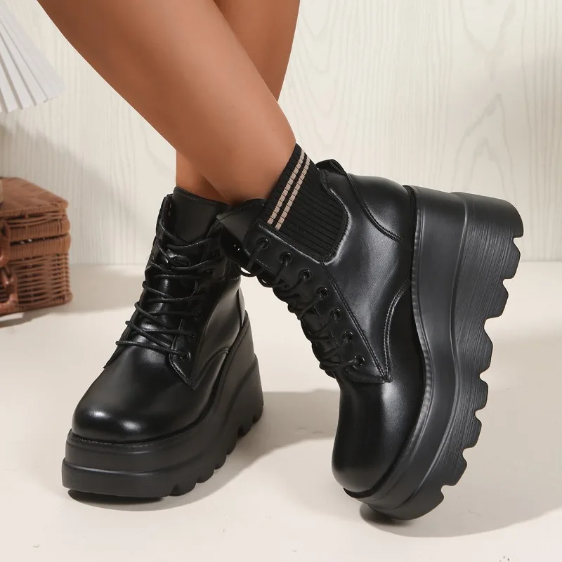 

Женские ботильоны на высоком каблуке и платформе, повседневная спортивная обувь, зимние новые нескользящие женские хлопковые теплые короткие ботинки на шнуровке для бега