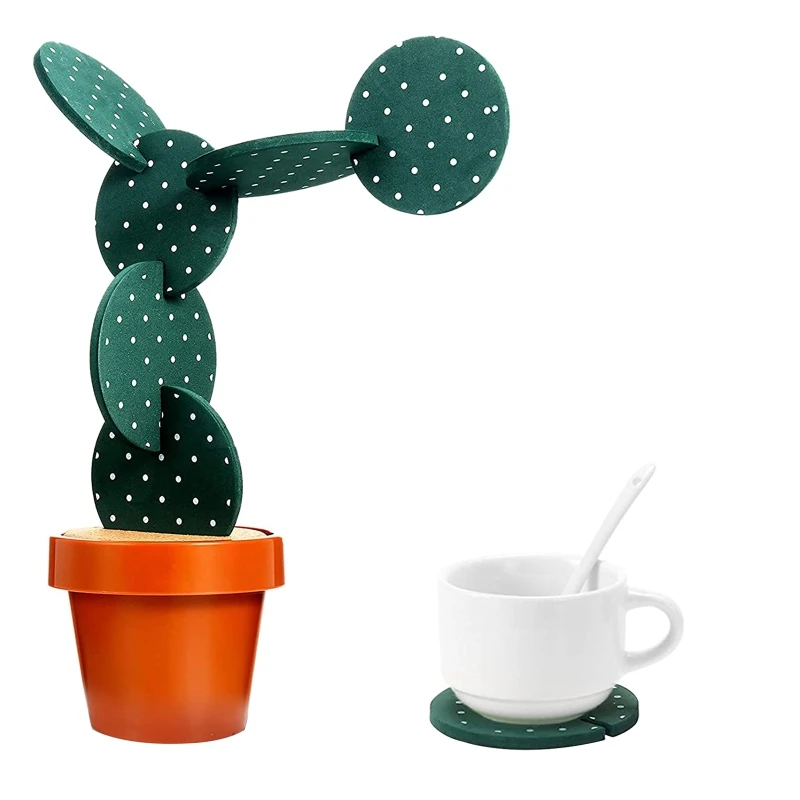 6 Pieces EVA Cup Coasters DIY Cactus Non-slip Insulation Environmental for Protection Cup Holder for Home Decora Drop Ship