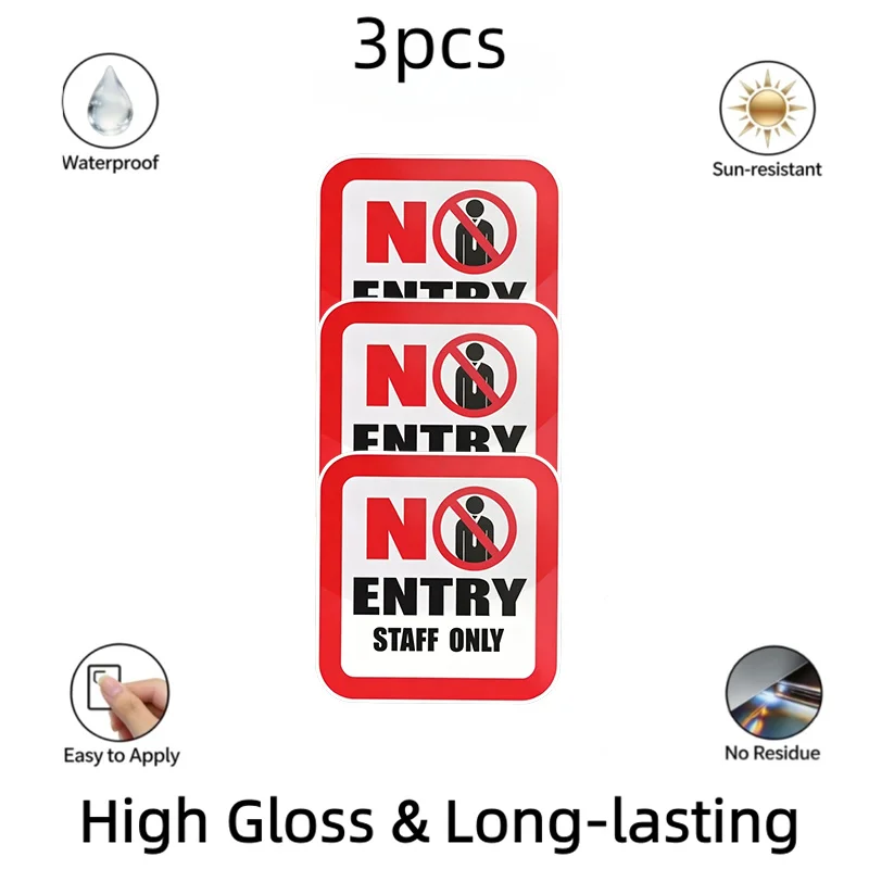 Staff Only Warning Sticker No Entry Sign Waterproof Vinyl Decal Red White Security Label Car Laptop Bottle Truck Decoration
