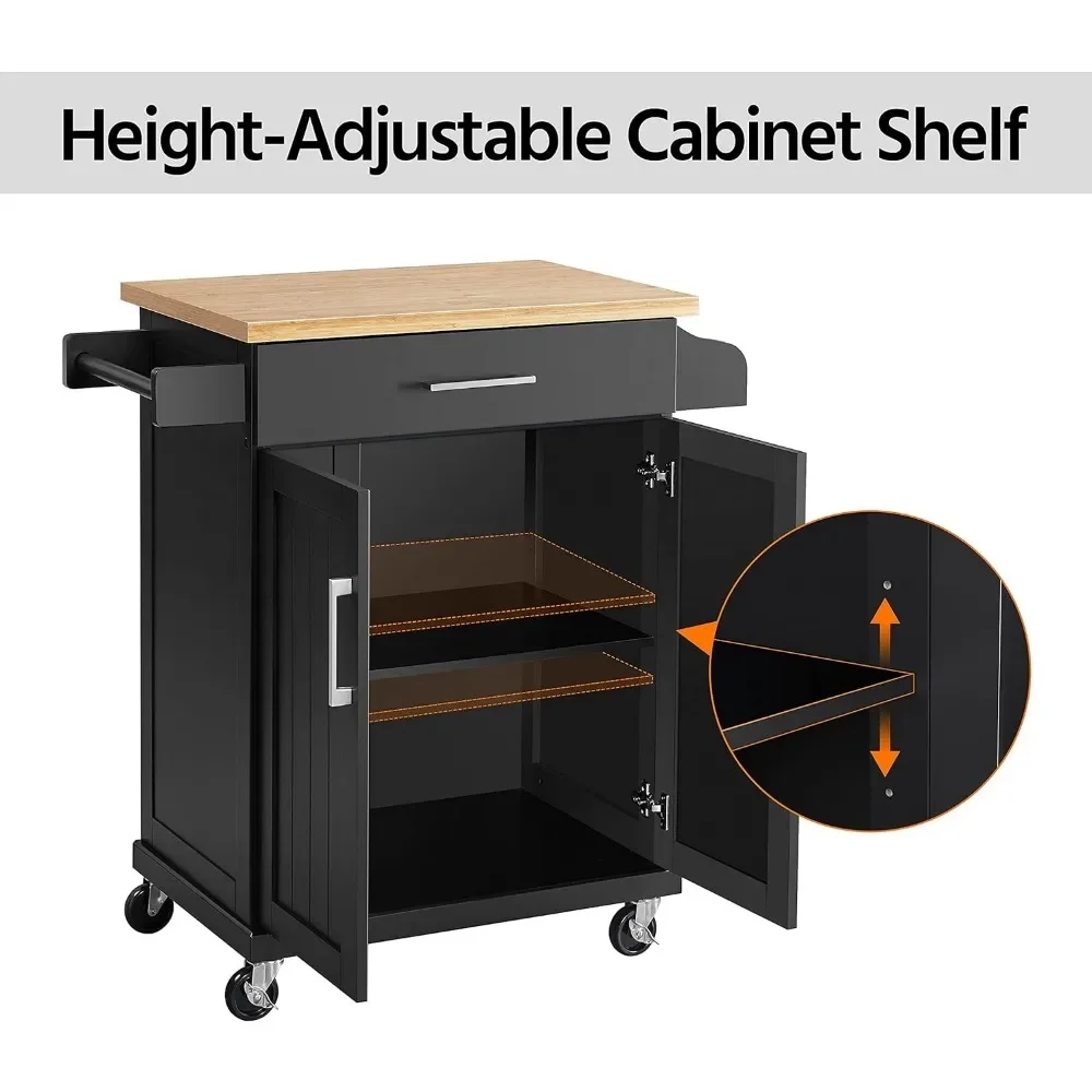 Kitchen Island On Wheels with Storage Cabinet and Drawer, Kitchen Trolley Cart with Spice Rack and Towel Bar for Dining Room image 6