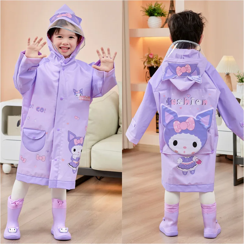 

Kawaii Sanrio Kuromi Children Raincoat My Melody Cinnamoroll Babys Poncho Girl Heart Sweet Cute Thickened Waterproof Kid Gift