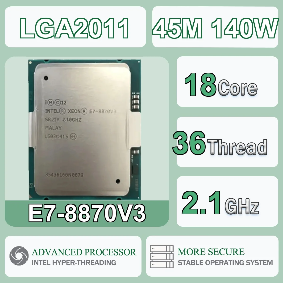 Processador Intel Xeon E7-8870V3 18 Núcleos 36 Threads 2.1GHz 140W 45MB Cache 22nm LGA 2011 SR21Y DDR4-1333/1600/1866 DDR3-1066/1333/1600 MHz