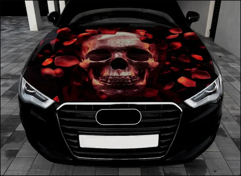 

Skull Car Hood Wrap Full Color Vinyl Decal Skeleton Sticker #6