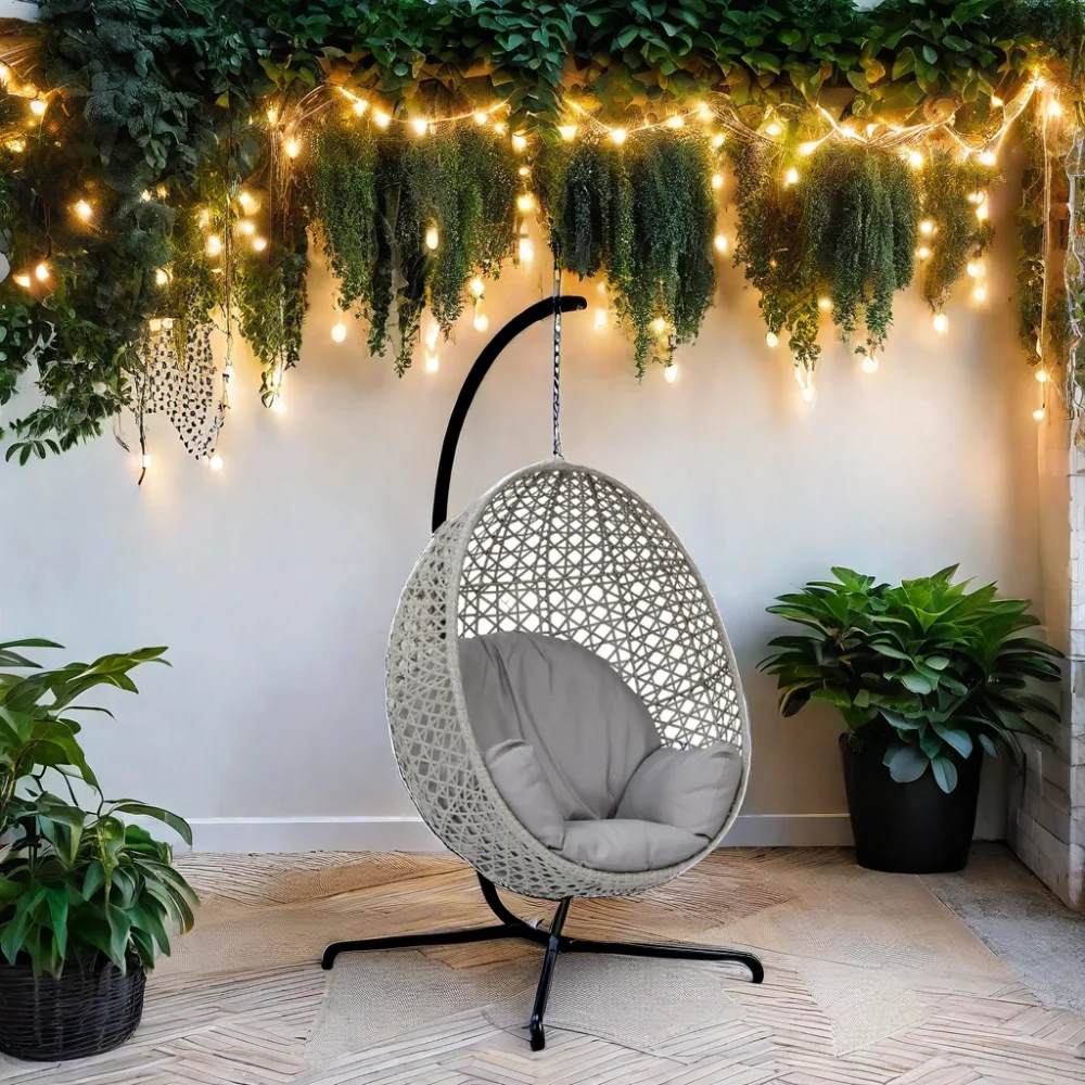 xx-Modern Design Rattan Hammock Metal and Fabric Egg-Shaped Outdoor Swing Chair Cane Basket for Balcony Garden Home Use