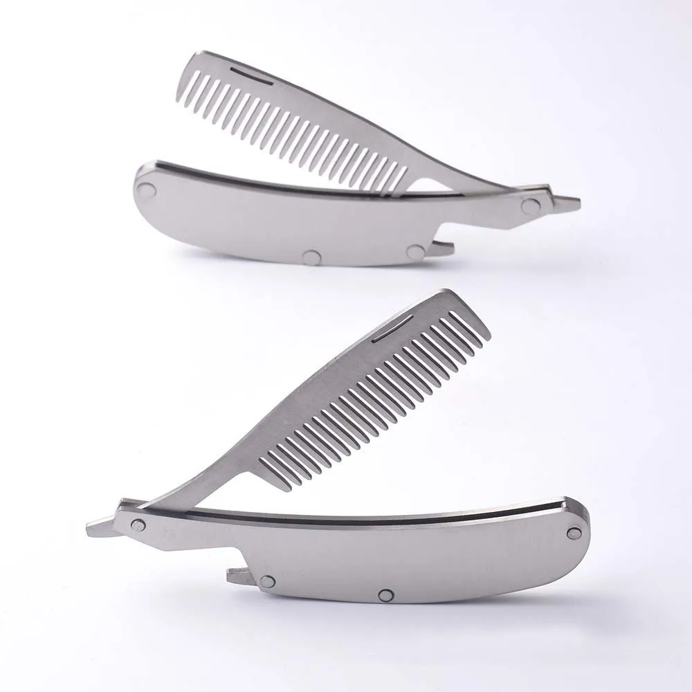 1PC Hair Comb New Men Dedicated Stainless Steel Folding Comb Set Mini Pocket Comb Beard Care Tool Convenient And Use Hair Brush