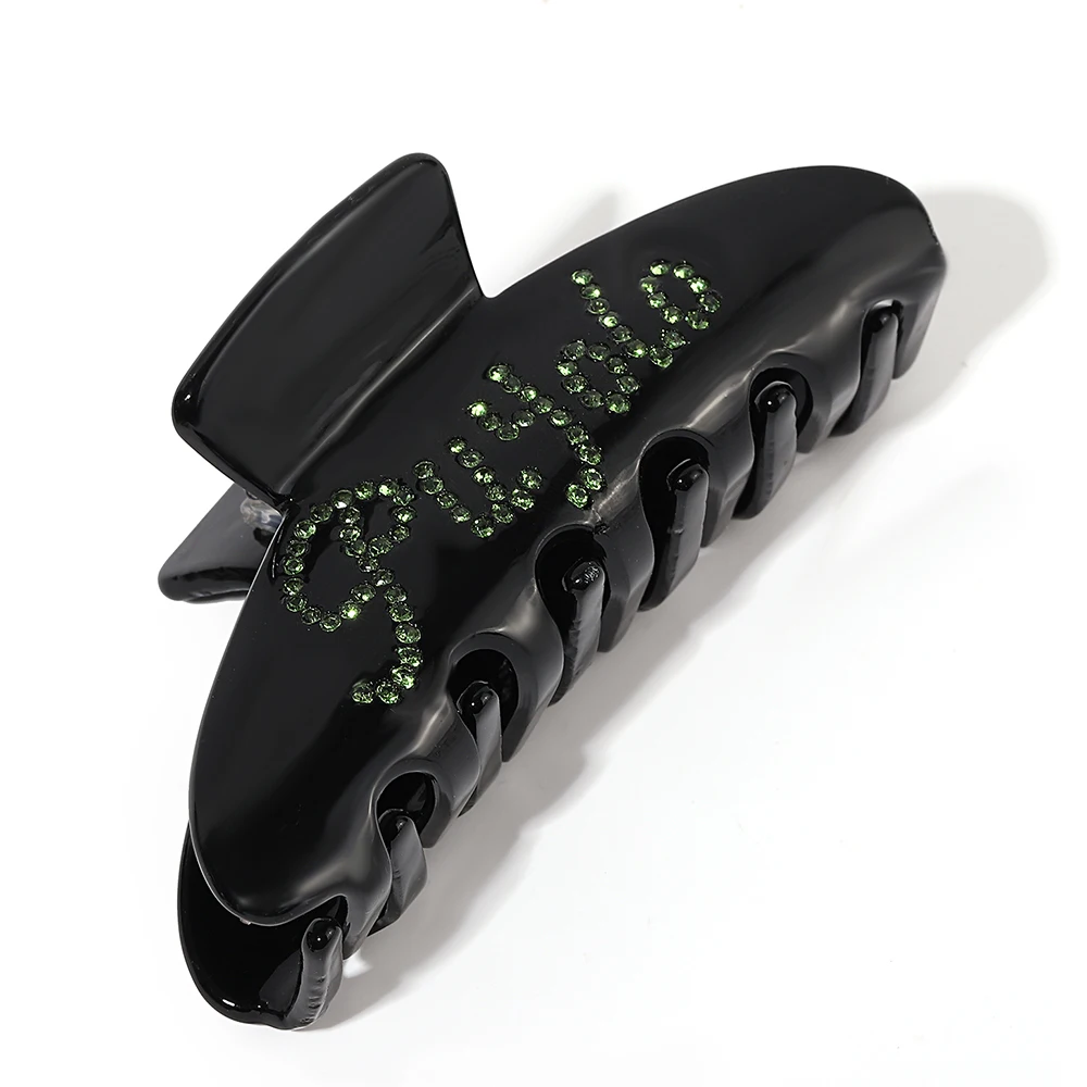 

New Fashion Green Letter Rhinestone Acetate Crab Hair Clip Claw For Women Girls Minimalist Barrettes Fixed Hair Accessories Tool