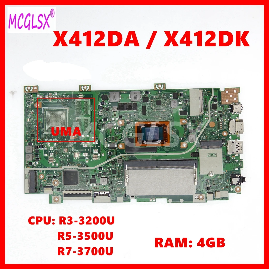 X412DA Mainboard R412DA F412DA A412DA A412DK F412DK X412DA X412DK Laptop Motherboard With R3 R5 R7 CPU 4GB-RAM UMA/DIS