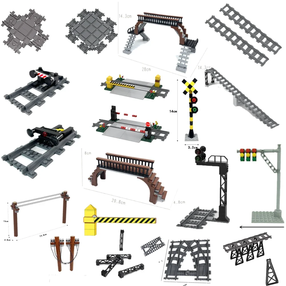 Piezas de tren de ciudad, bloques de construcción de vías, estación de tren, modelo de tope de ferrocarril, rieles rectos y curvos, juguetes MOC