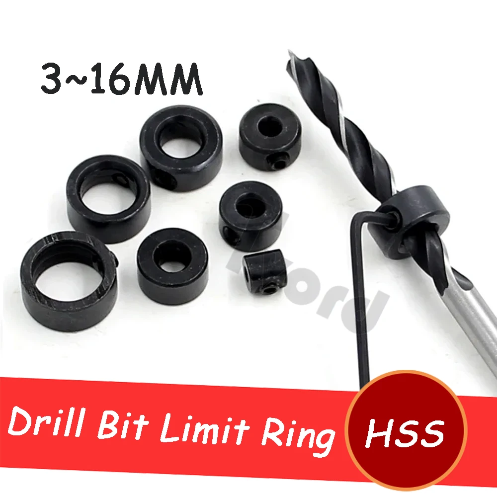 

8pc Drill Bit Limit Ring 3-16mm Setting Circles Woodworking Screw Clamp Drill Bit Adjusting Tool with Small Wrench Set