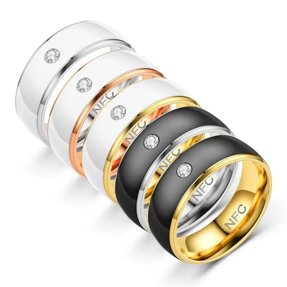 NFC Smart Finger Ring Women Man Intelligent Wear Connect Android Phone Equipment Fashion RhinestoneTitanium Steel Rings