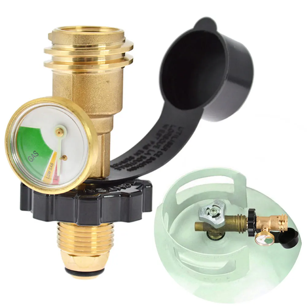 POL Propane Tank Adapter with Gauge Convert POL LP Tank Service Valve To QCC1/Type 1 for Propane Cylinder BBQ Gas Grill Heater