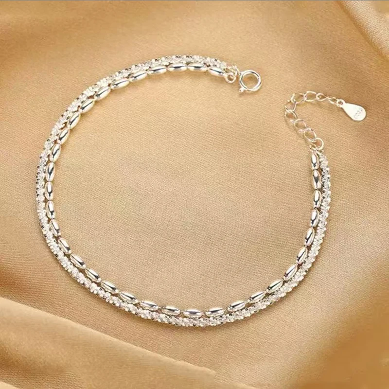 S925 Sterling Silber Sternenbohne Doppelschicht Armband funkelnde Reismaserung Handschmuck – Detail 2