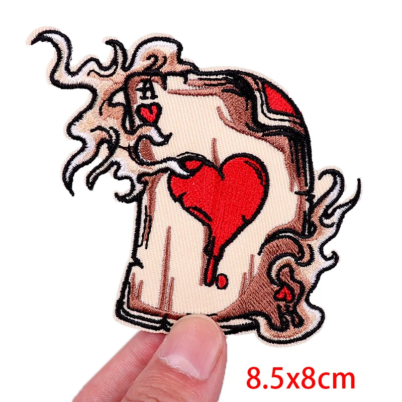 Poker Patch Horror Skull Embroidered Patches On Clothes Punk Embroidery/Sew Patch Iron On Patches For Clothing Ironing Stickers