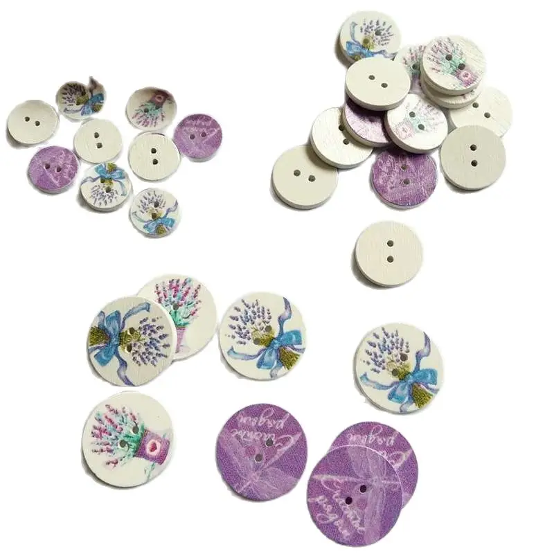 50pc/lot Size 15/20/25mm Light purple lavender Buttons Painted Wooden Buttons For Clothing And home Text 2 Holes buttons