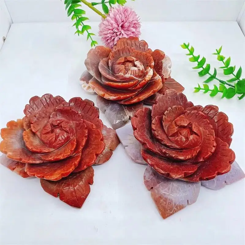 

9.5CM Natural Ocean Jasper Flower Stone Crystal Carving Quartz Gemstones DIY Witchcraft Home Decoration Craft 1pcs