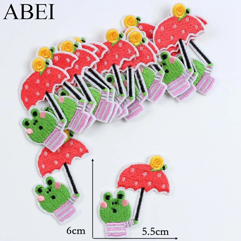 10pcs Cartoon Cute Frog Umbrella Stickers Embroidery Patches DIY Garments Apparel Jeans Badge Handmade Appliques Accessories