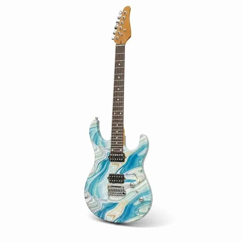 Teal Marble Swirl Electric Guitar Flame Maple Top Double Tremolo 22 Frets