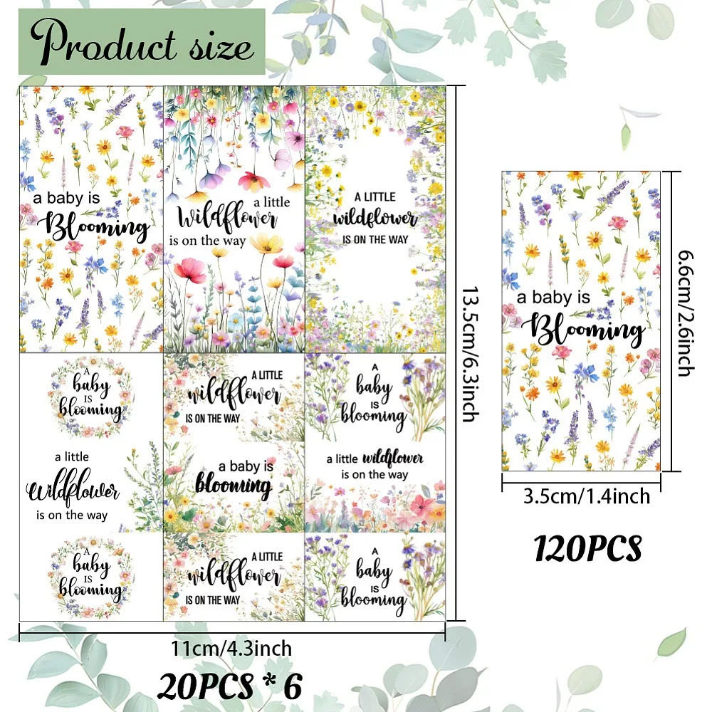 Leaf Paper Self Adhesive Mini Bar Wrappers Baby Shower Lable Stickers for Baby Boys Girls Shower Decor Flower