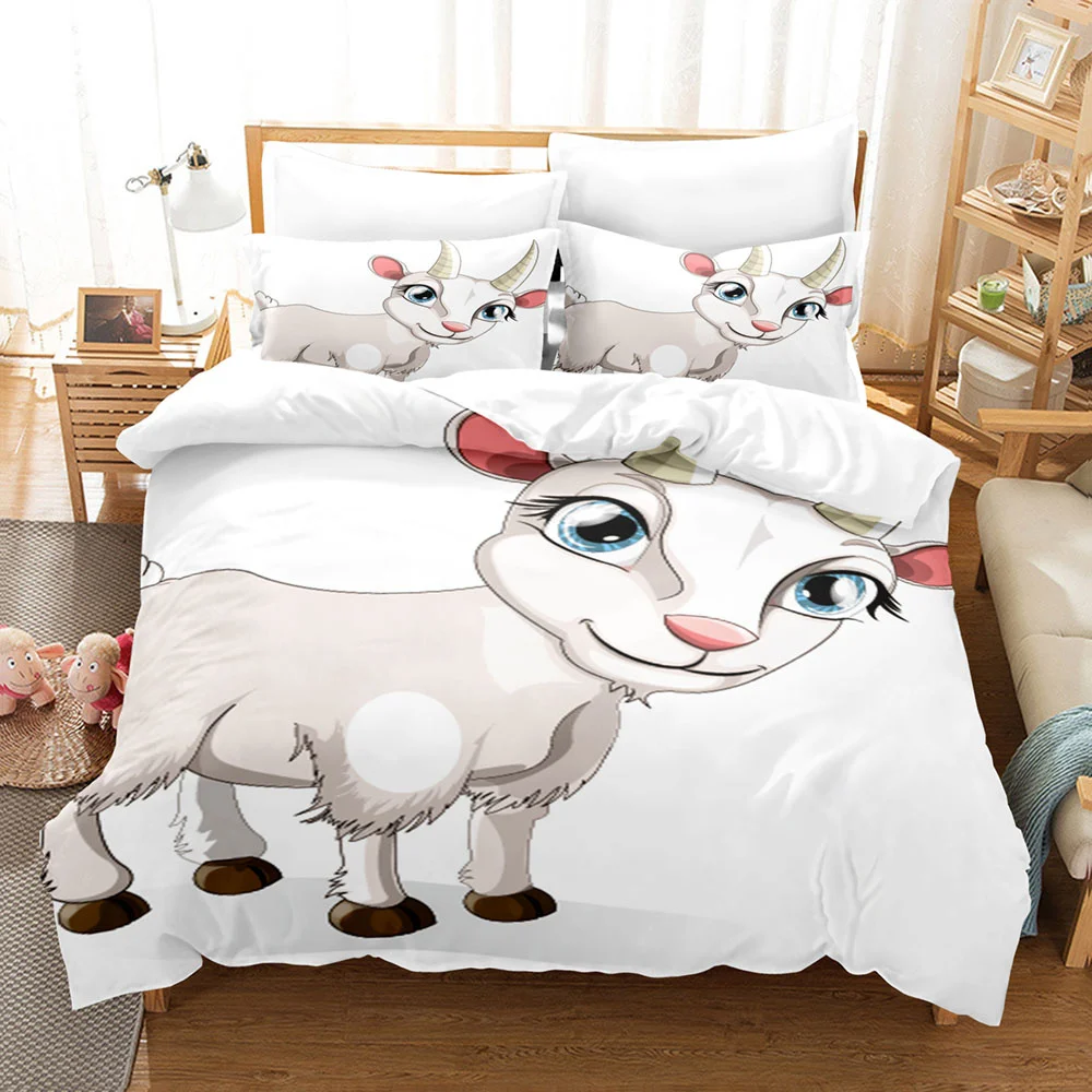 Cartoon Goat Duvet Cover Set Cute Kawaii White Goat White Background King Queen Size for Girls Boys Gift Polyester Bedding Set