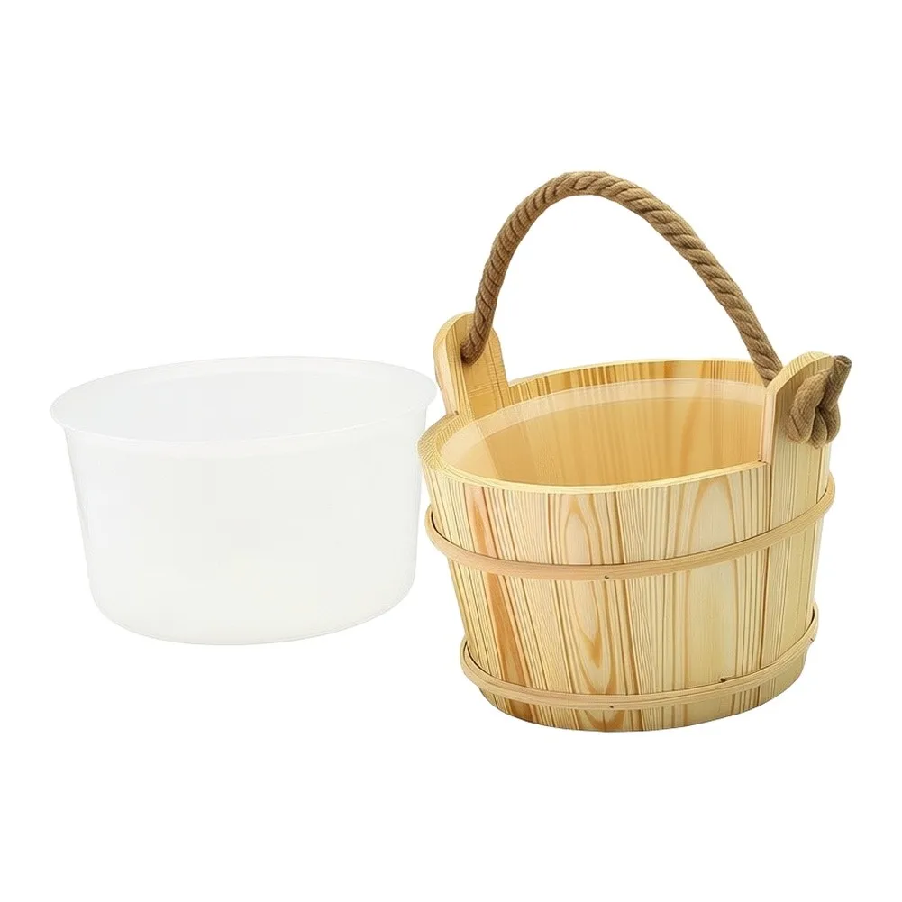 For Relaxation Rituals 14.5*14.5CM Cedar Sauna Bucket High Temperature Resistance Sauna Bucket Sturdy Rope Handles