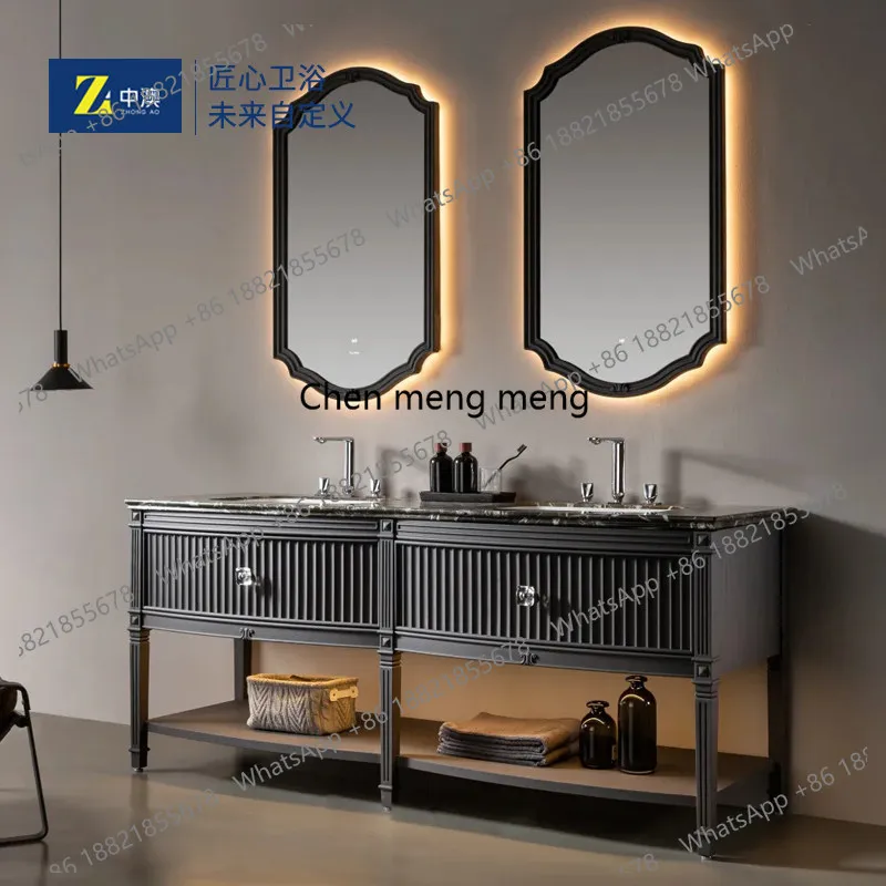 

Современный американский французский комбинированный шкаф для ванной комнаты из натурального мрамора, роскошный каменный шкаф с двойной раковиной.