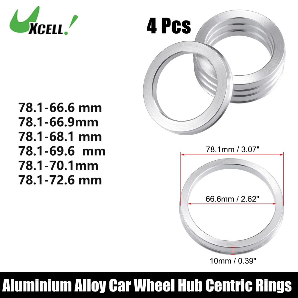 UXCELL 4pcs OD 78.1mm 68mm 66.1mm to ID 64.1mm 65.1mm 57.1mm Aluminum Alloy Car Auto Hub Centric Rings Wheel Bore Center Spacer