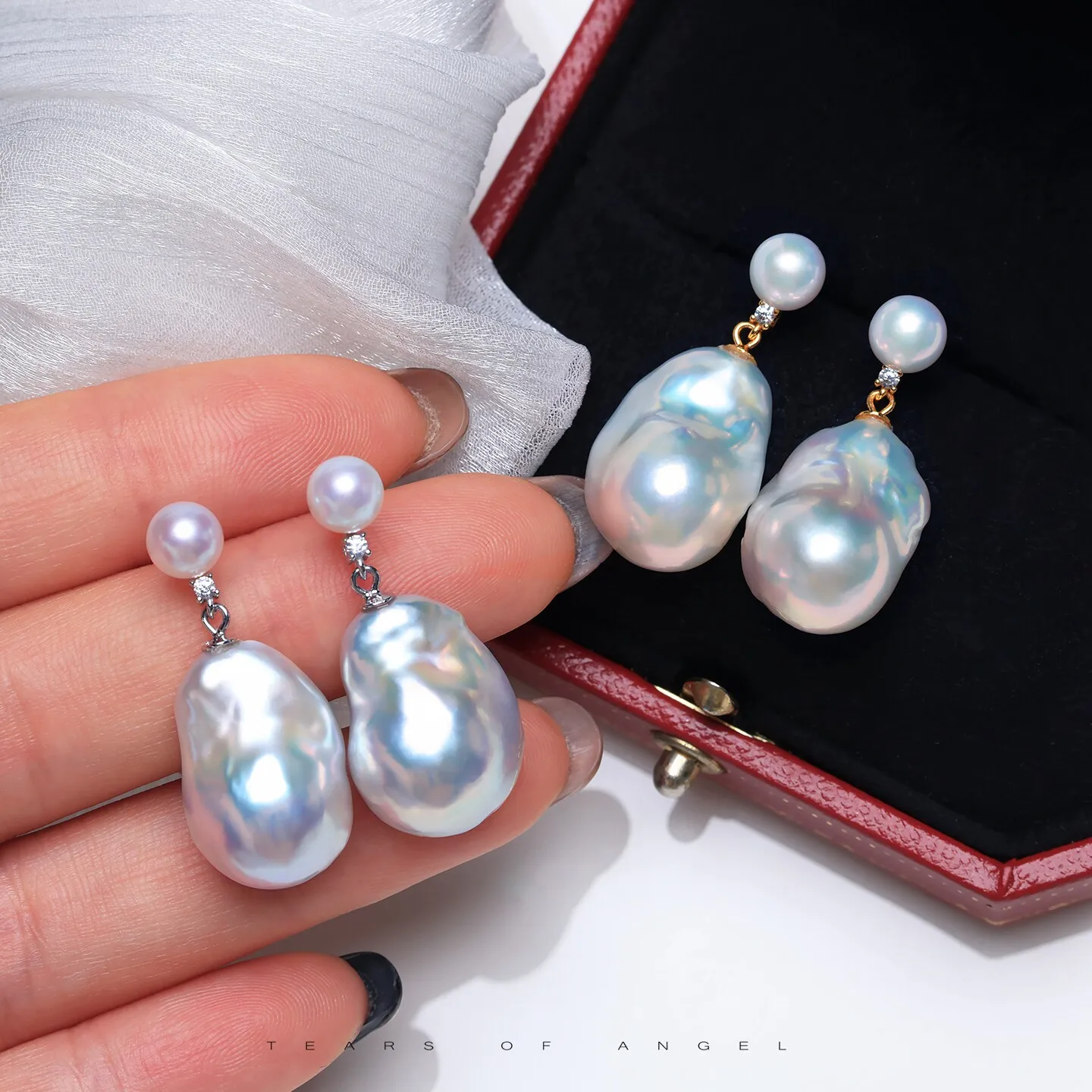

【Double Pearl Earrings】AAA 6-7mm + 15-20mm Natural South Sea Baroque Pearl Earrings 925s