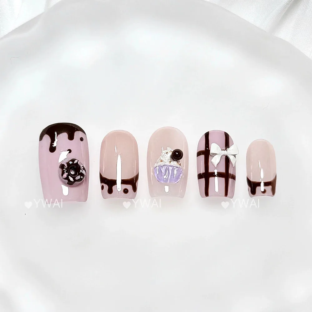 Korean Dreamy Style Conch Stars Stars Handmade Nail Patch Polka Dots Cherry Apple Peach Short Press-On Nails Hand Accessories