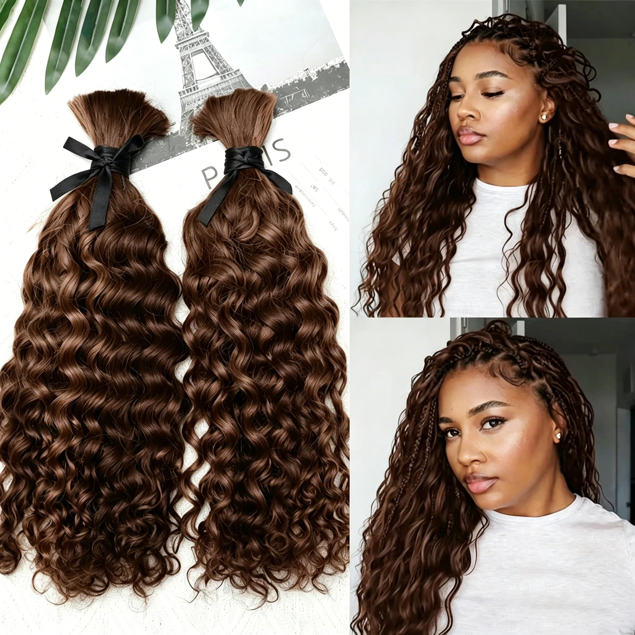 

#4 Deep Wave Bundles Deep Curly Crochet Hair Chocolate Brown Feather Crochet Human Hair Miracle Knots Crochet Human Hair For Women