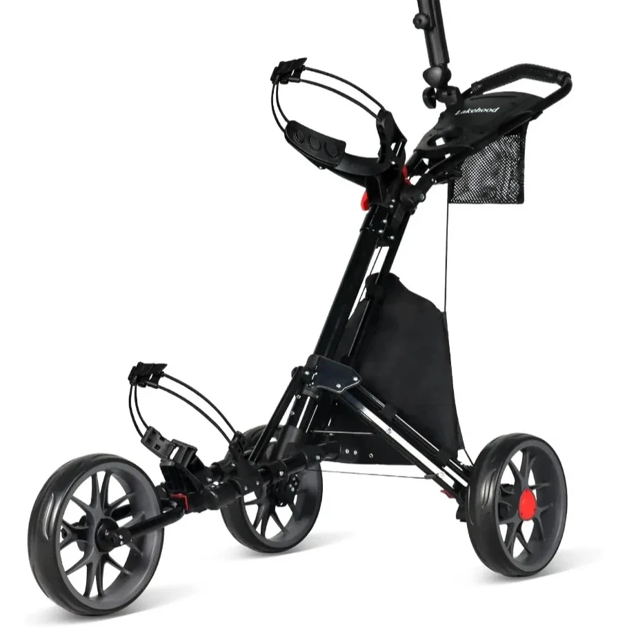 Golf Push Cart, 3 Wheel  Push Cart and Lightweight  Pull Cart, Push Cart  Easy to Open/Fold,