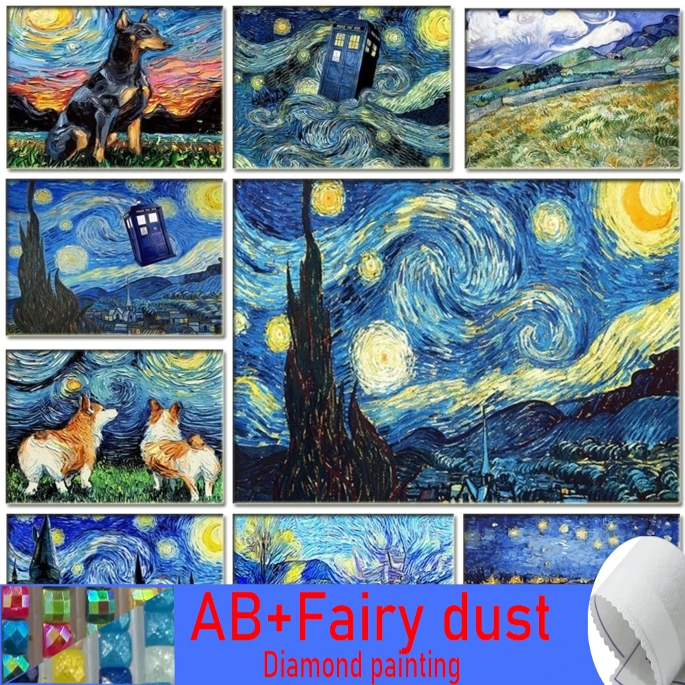120 Colors AB Fairy Dust Diamond Painting Landscape Fantasy Van Gogh Full Square 5D DIY Cross Stitch Kit Embroidery Home Decor
