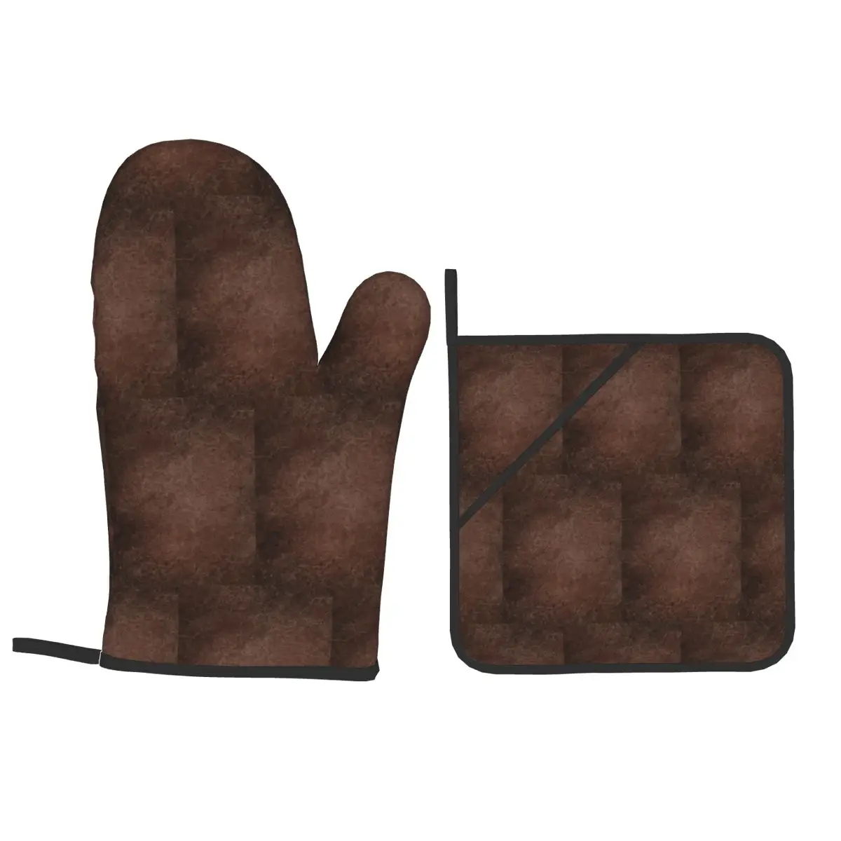 Brown Leather Vintage Textures Pattern Oven Mitts and Pot Holder Sets of 4 for Baking Cooking Grilling Resistant Non-Slip Gloves