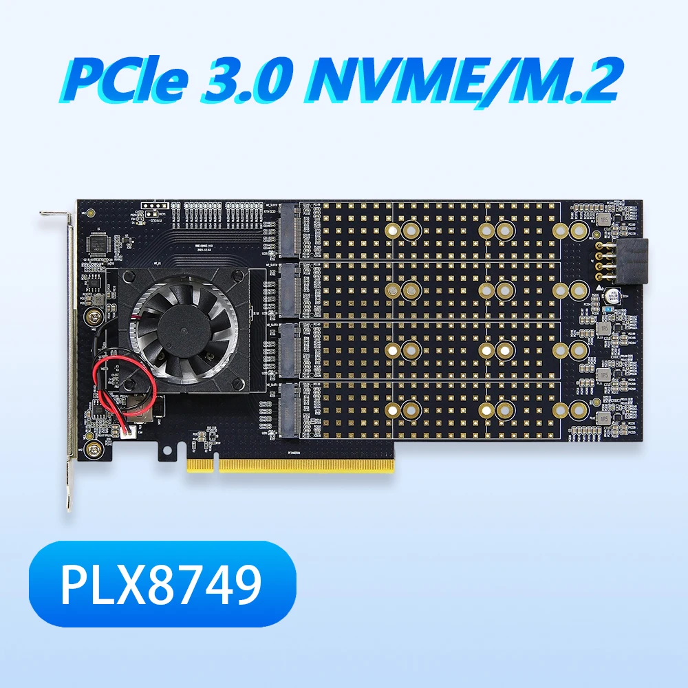 

PCI-E 3.0 PCIe Riser To NVMe 8 Channel Non-Splitting Expansion Card PLX8749 M.2 Driver-Free Motherboard Splitting-Free for 22110